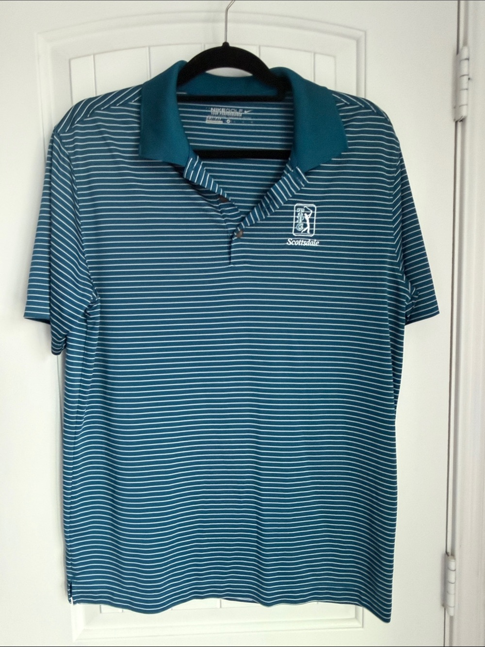 Nike Teal and White Striped Polo with Scottsdale Logo